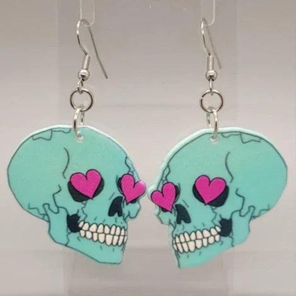 Blue Skull Dangle Earrings Stainless Steel Goth Jewelry
